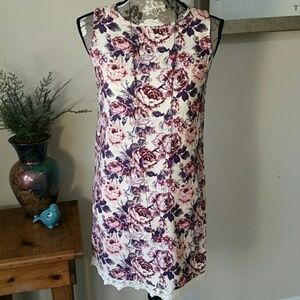 Pink & purple rose print dress w/crochet sz XS